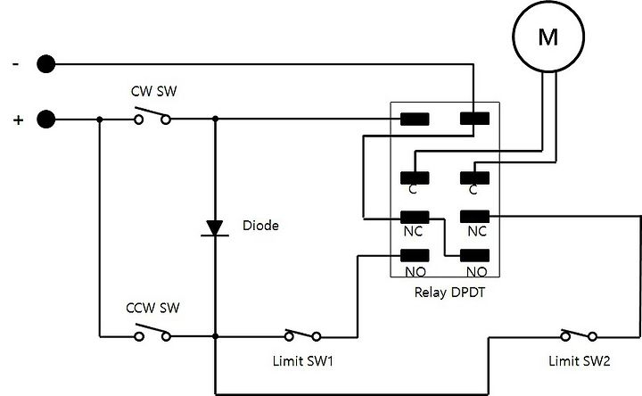 릴레이 1개로 Dc 모터 정역방향 전환하는 회로