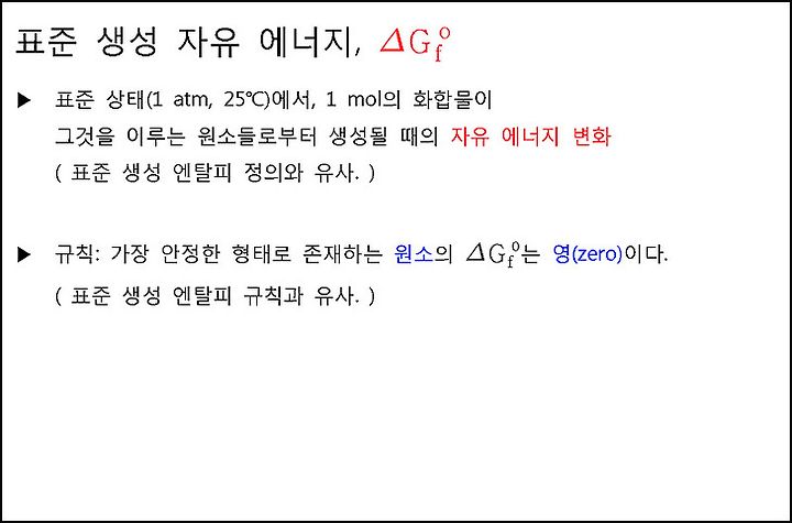 표준생성자유에너지와 표준자유에너지변화