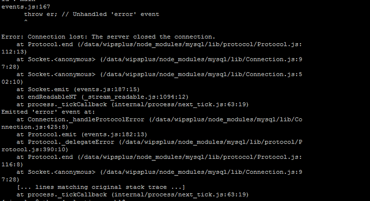 Node.js Connection lost The server closed the