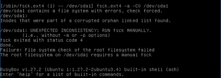 [linux] contains a file system with errors, check forced.