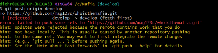 Git push 에러(Updates were rejected because the tip of your current branch is behind its remote..)