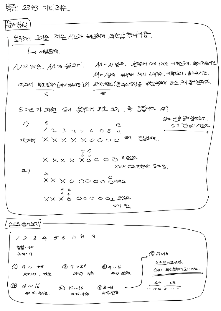 백준_2343 기타 레슨 (이분탐색)