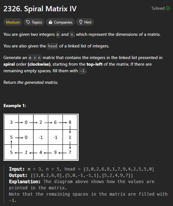 [Matrix] Spiral Matrix IV