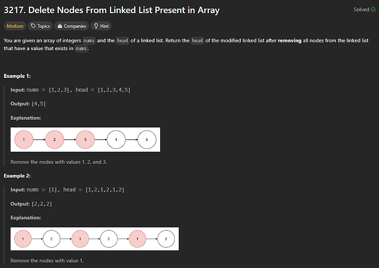 [Hash Table, Linked List] Delete Nodes From Linked List Present in Array