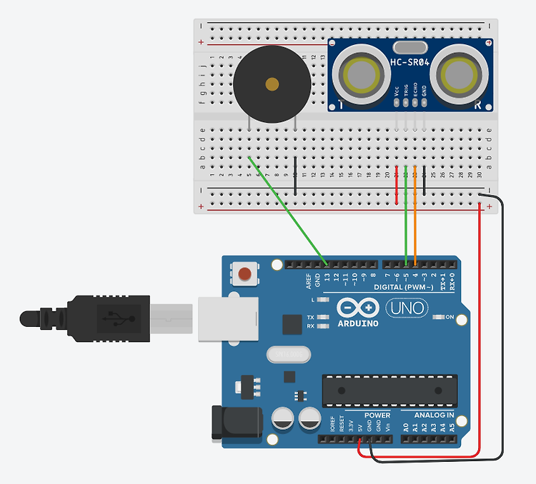 [아두이노] 4핀 초음파센서, 피에조스피커를 사용한 경보기만들기