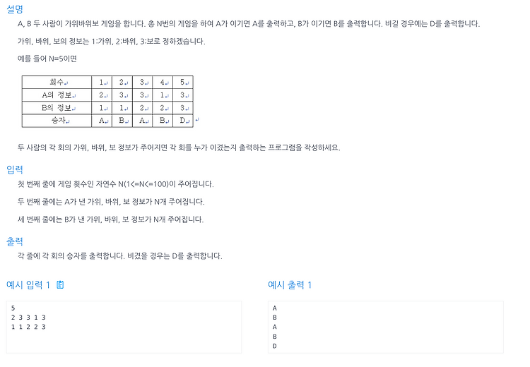 [인프런 알고리즘] Chapter 2, 3번 문제(가위, 바위, 보)