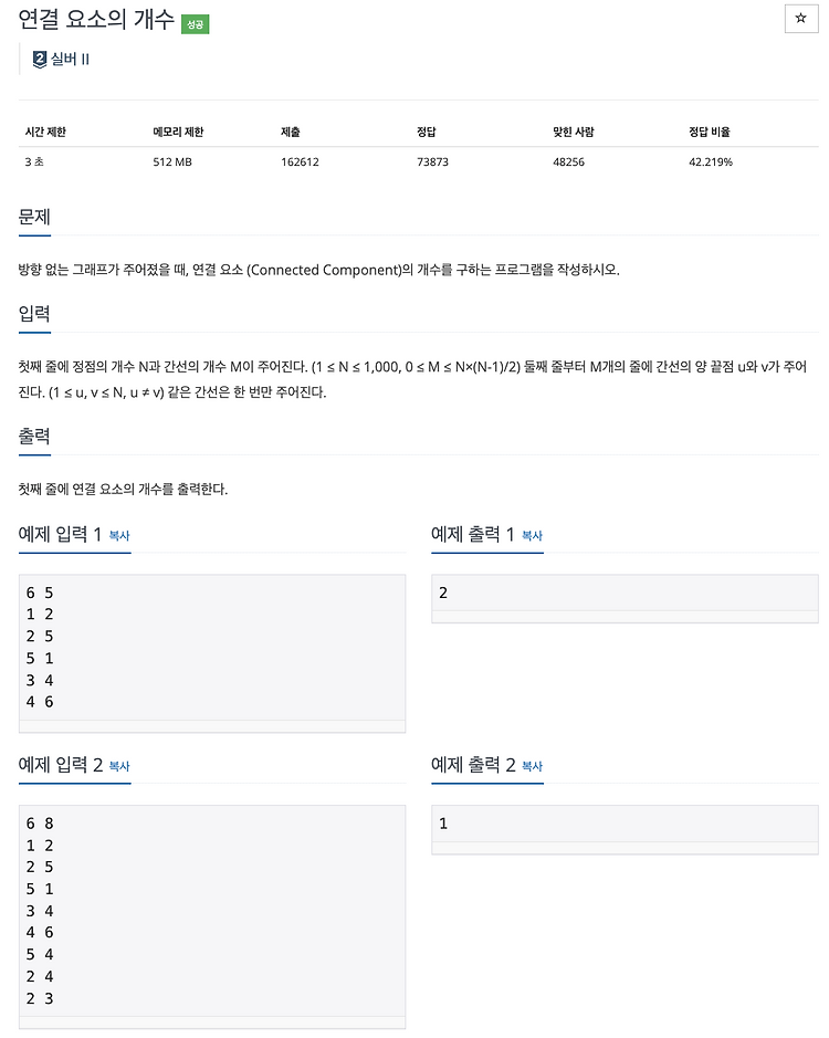 [DFS] 백준 11724번 : 연결 요소의 개수 - Java