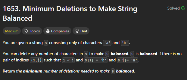 [DP] Minimum Deletions to Make String Balanced