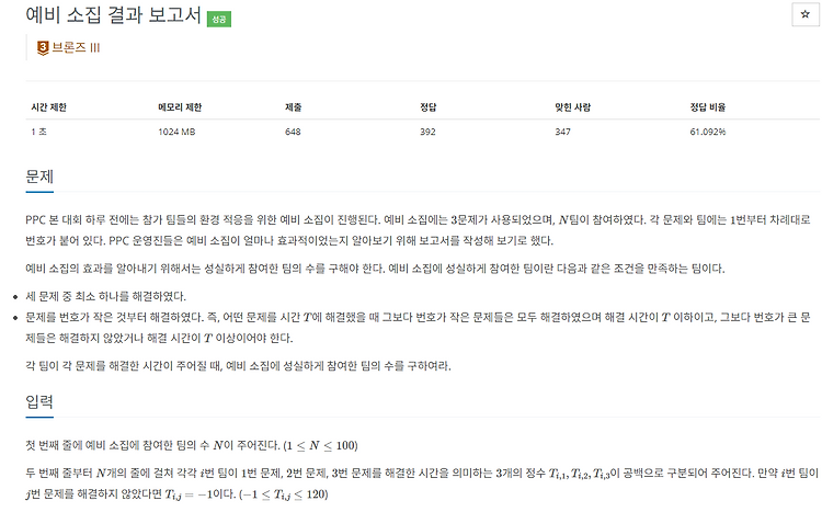 BAEKJOON / 백준 - JAVA 31776번 예비 소집 결과 보고서 — SlowCoding