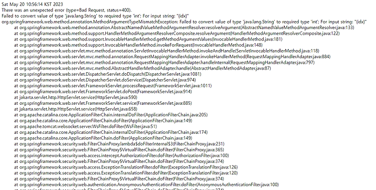 [SpringBoot/Thymeleaf] java.lang.NumberFormatException : Failed to convert value of type 'java.lang.String' to required type 'int'; For input string: "{idx}"