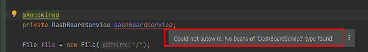 '[Spring, Spring boot] "Could not autowire. No beans of 'DashBoardService' type found." 오류 해결' 포스트 대표 이미지
