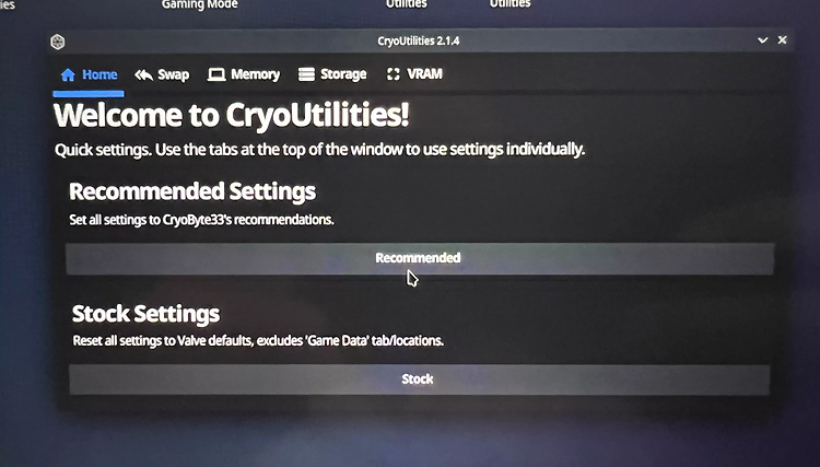 스팀덱 성능 향상 프로그램 - Cryo Utilities 2.0