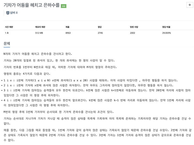 [자바] 백준 15787: 기차가 어둠을 헤치고 은하수를, 2가지 풀이(비트마스킹, 문자열)