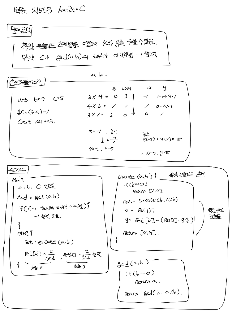 백준_21568 Ax+By=C (확장 유클리드 호제법)