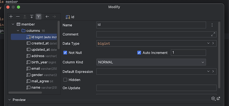 Auto-Increment(    @GeneratedValue(strategy = GenerationType.IDENTITY))를 위한 DB 수정