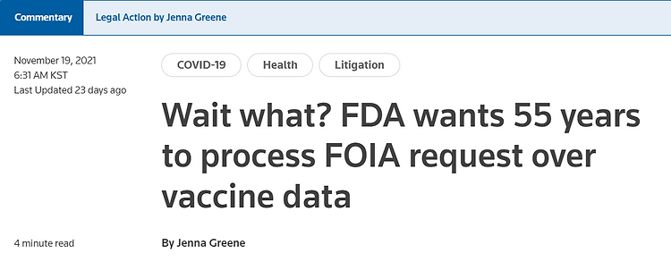 美FDA, 화이자 백신 승인 자료는 55년➡️75년 후에 공개?