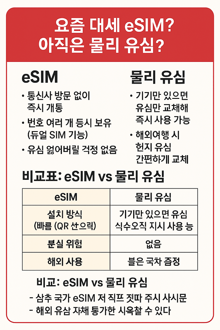 eSIM vs 물리 유심, 나에게 맞는 선택은? 장단점 완전 정리