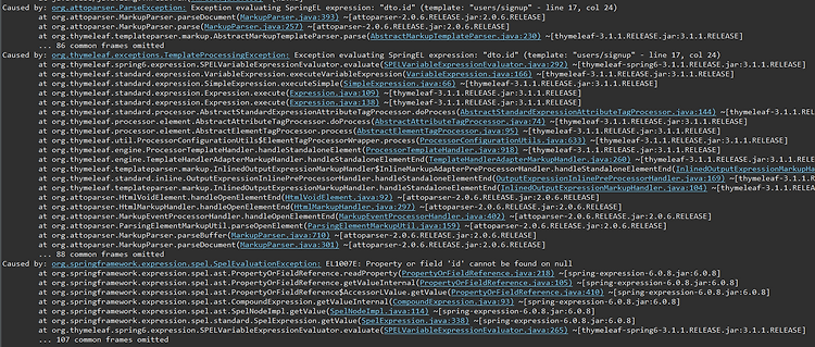 [SpringBoot/Thymeleaf] Exception evaluating SpringEL expression EL1007E: Property or field 'id' cannot be found on null