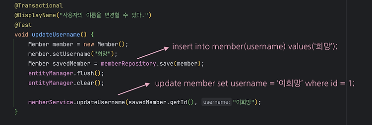 [JPA] 테스트 코드에서 JPA + @Trasnactional 사용 시 주의점