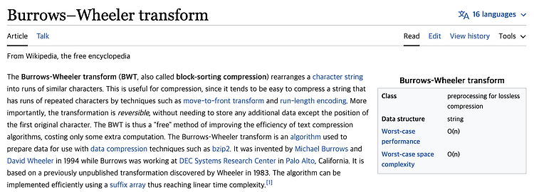 Burrow-wheeler Transform (BWT)