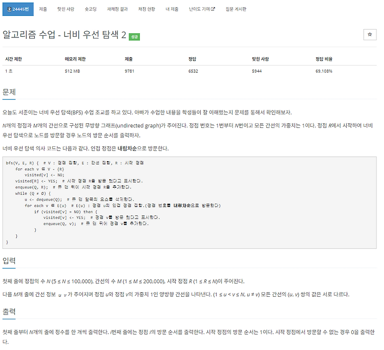 [백준 C++] 24445 : 알고리즘 수업 - 너비 우선 탐색 2