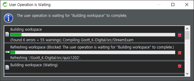 이클립스에서 user operation is waiting 창 나타나지 않게 하기