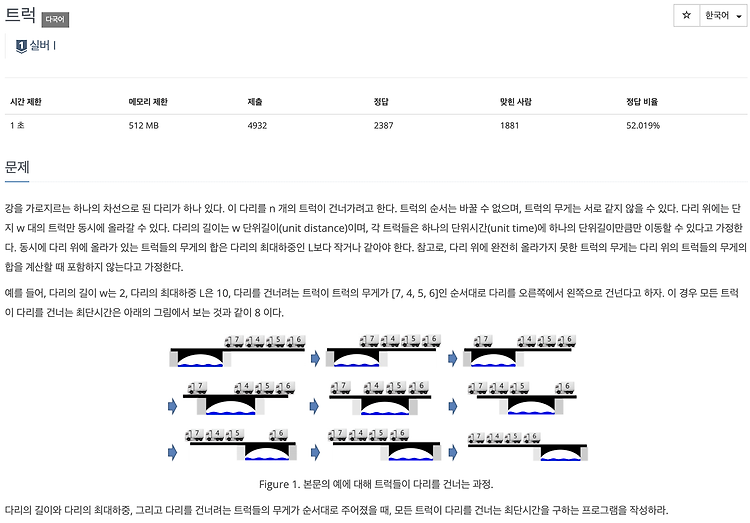 [Baekjoon] #13335 - 트럭