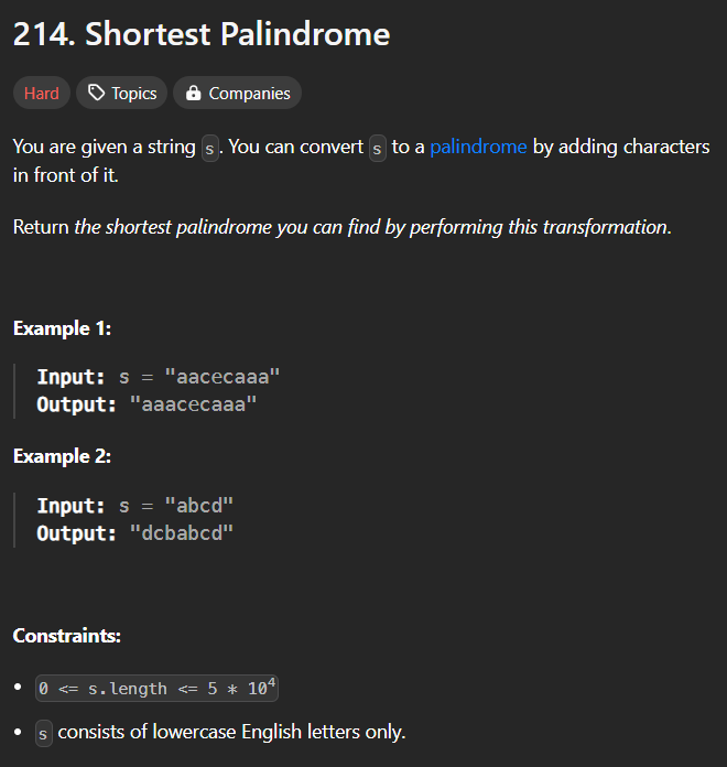 [KMP] Shortest Palindrome - ㄹㅇ 어려움 주의 🥲