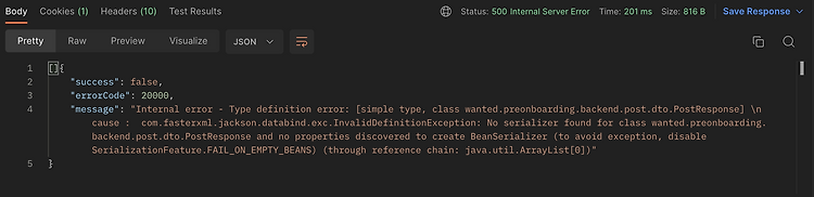 [troubleShooting, Spring] Internal error - Type definition error(Response Getter, JPA, Fetch Lazy Loding, Entity to DTO 반환중 Type Error)