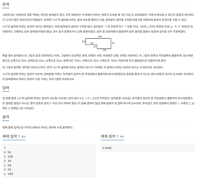 [백준 / BOJ] 2477번 참외밭 (C++, Python)