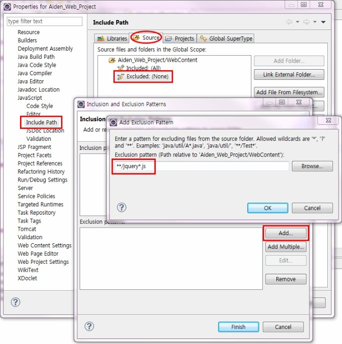 Eclipse 에서 JavaScript 파일 Validator 예외 처리하기