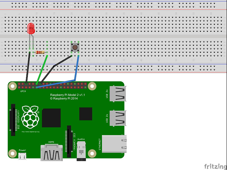 python으로 raspberry pi 2 제어 - 3. 버튼 누르면 LED 켜기