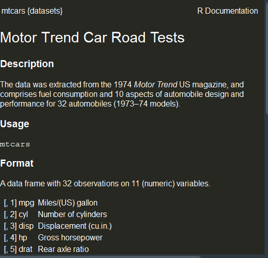 R패키지의 데이터셋을 다뤄보기 ( with mtcars )