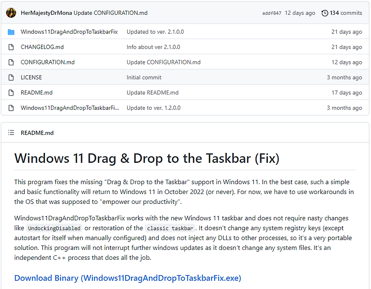 윈도우11 작업표시줄 파일 드레그&드롭 기능 활성화 하는 방법