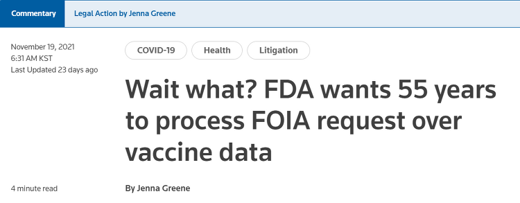 美FDA, 화이자 백신 승인 자료는 55년➡️75년 후에 공개?