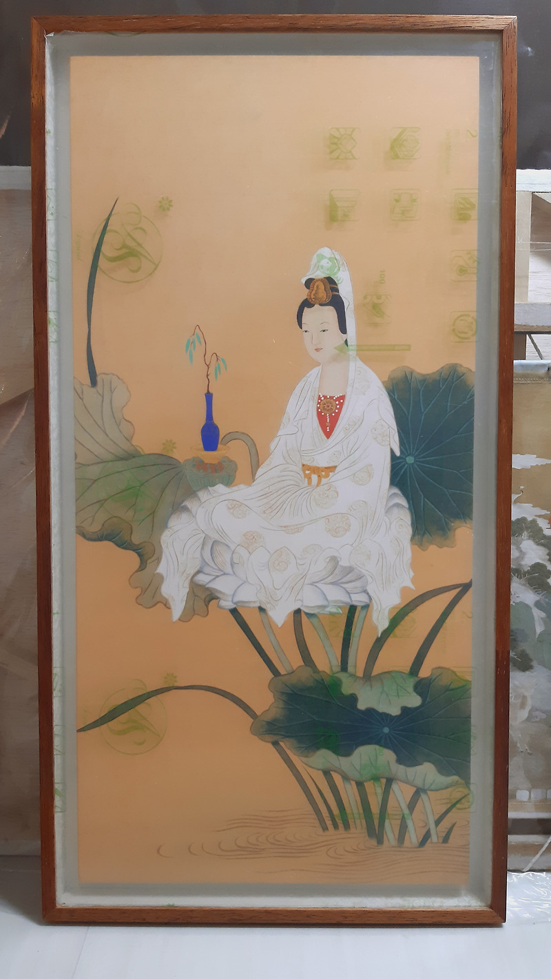 백의관음도 ㅡ 오당식 액자, 홈파기 확인