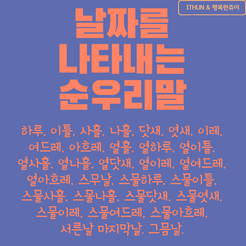 날짜를 나타내는 순우리말을 알아봅시다.