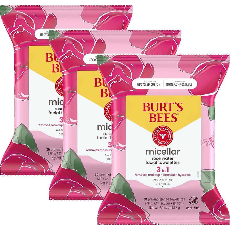 Burt's Bees Micellar Facial Towelettes With Rose Water, Gentle Face