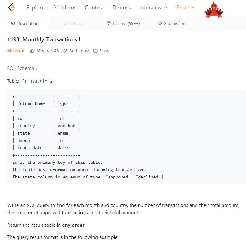 LeetCode / 1193. Monthly Transactions I / MySQL(Medium)