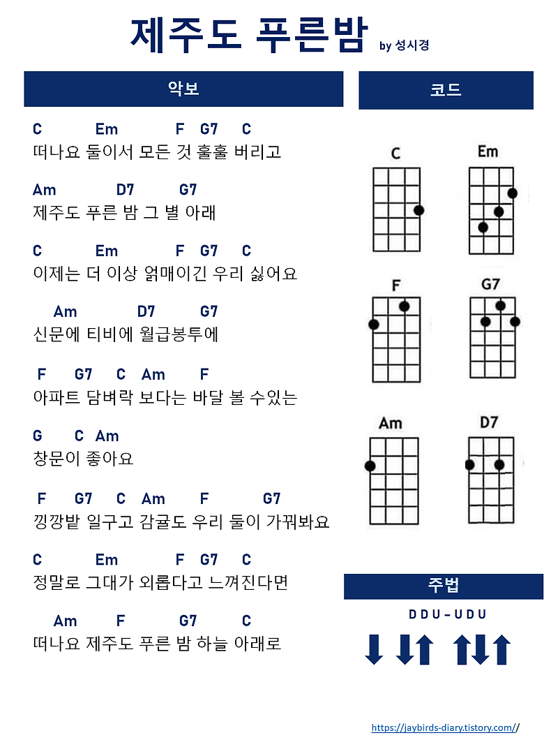 여름에 치기 좋은 곡 우쿨렐레 악보 :: 우쿨렐레와 함께하는 여행기..