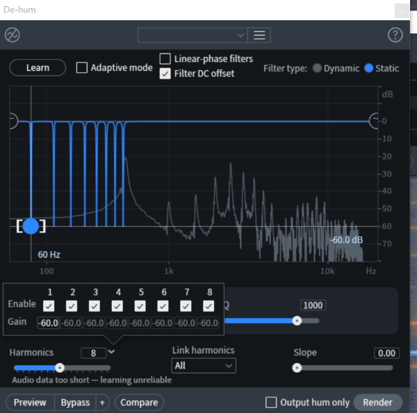 iZotope RX 10, Dehum, 노치(Notch)