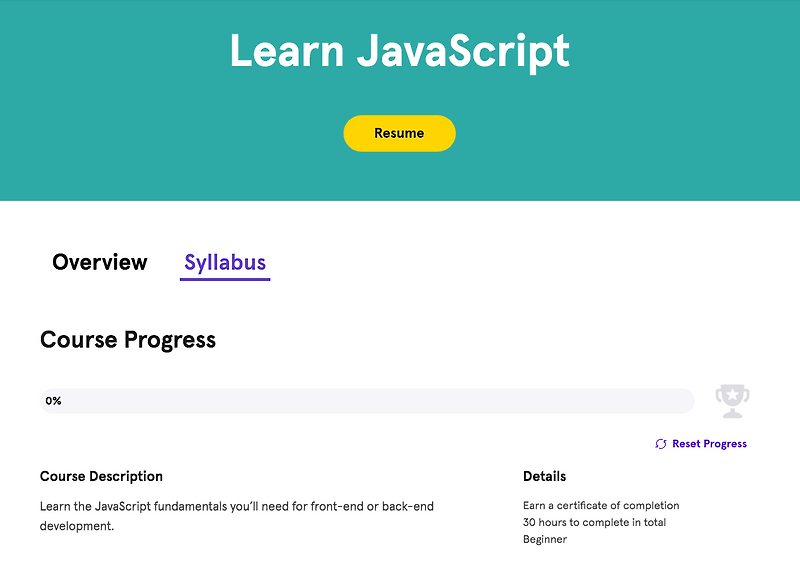 코드카다미에서 세번 째 코스 시작 Codecademy Learn JavaScript course