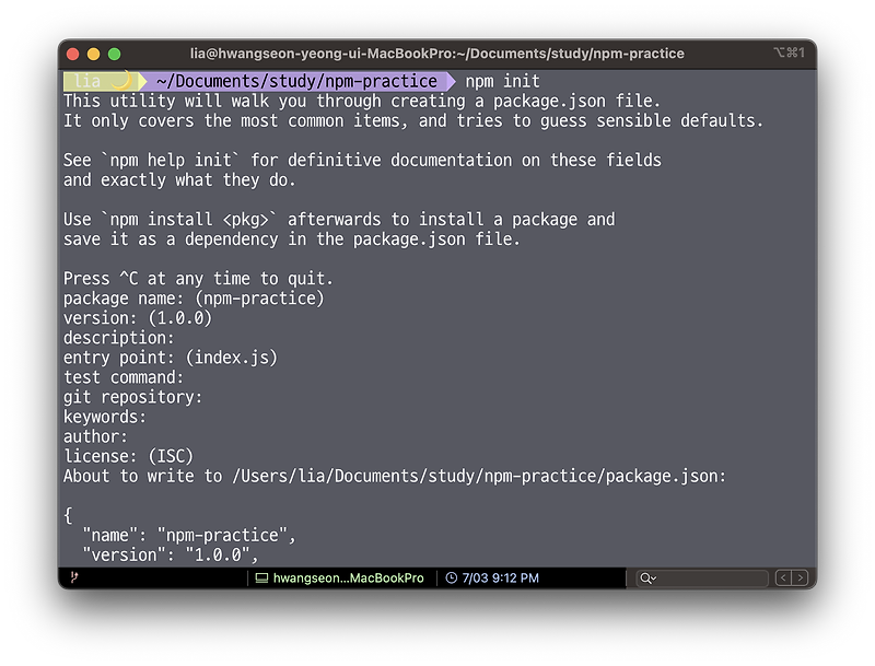npm init으로 npm package.json 생성하기