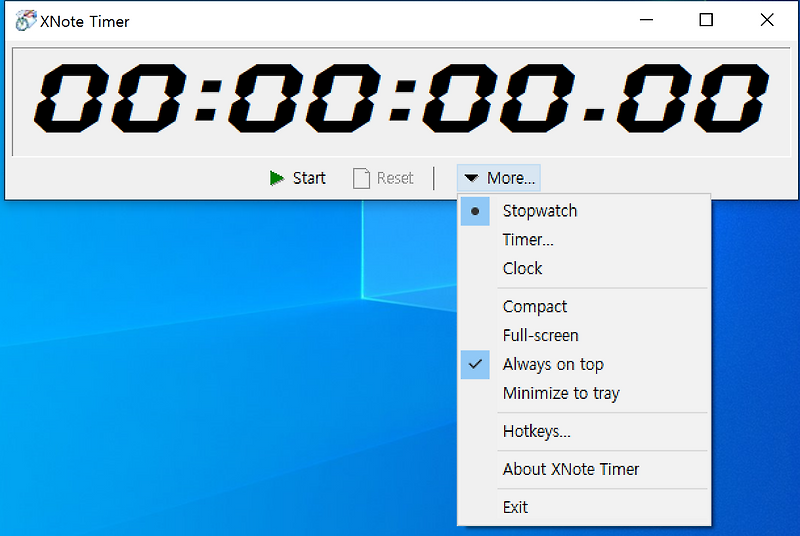 항상 화면에 표시되는 원도우용 스톱워치 Xnote Stopwatch