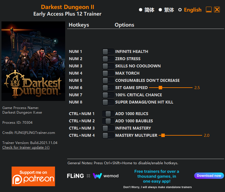 [트레이너] 한글판 다키스트던전2 얼리엑세스버전 영문판 Darkest Dungeon II Early Access Plus 12 Trainer