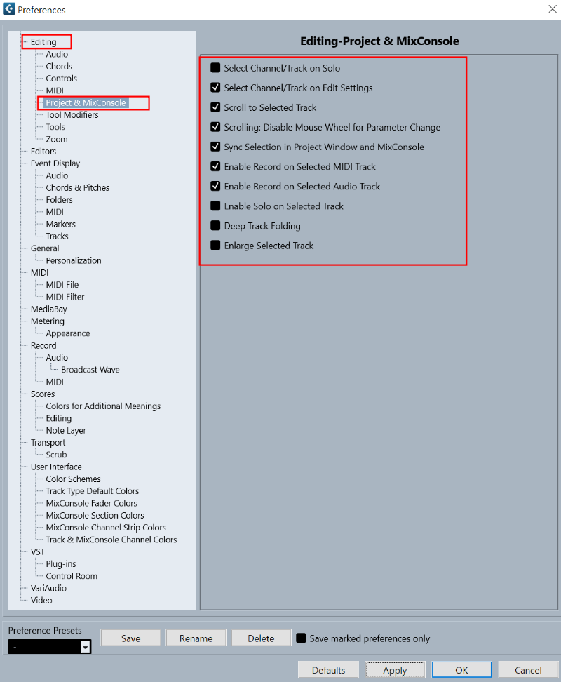[Cubase 13] 큐베이스 환경설정 (3), Preferences - Editing Project & MixConsole ...