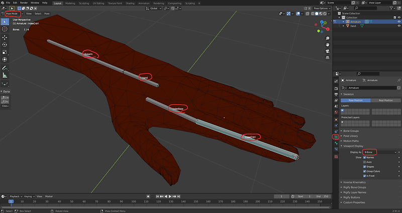 블렌더 강좌 2.91 - 손 리깅 - 실습