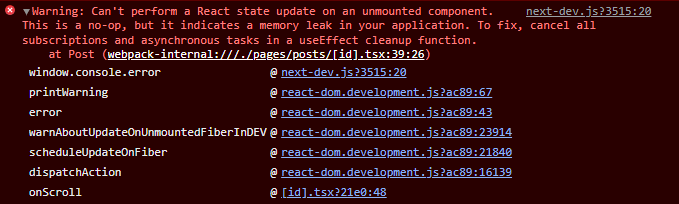 [React.js] useEffect와 addEventListener (can't perform a react state ...
