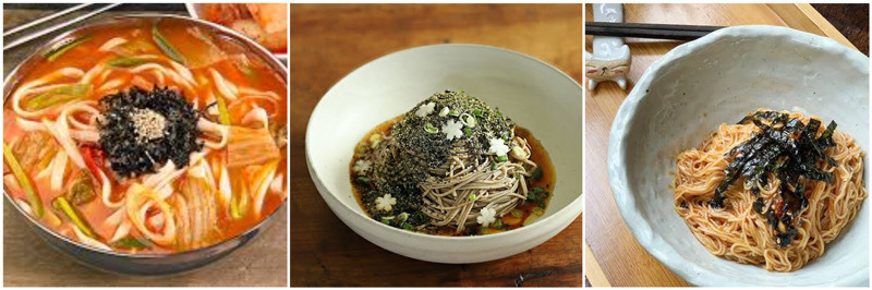간단하게 한끼 해먹기 좋은 국수요리 3가지! 김치 칼국수, 들기름 막국수, 간장 비빔국수