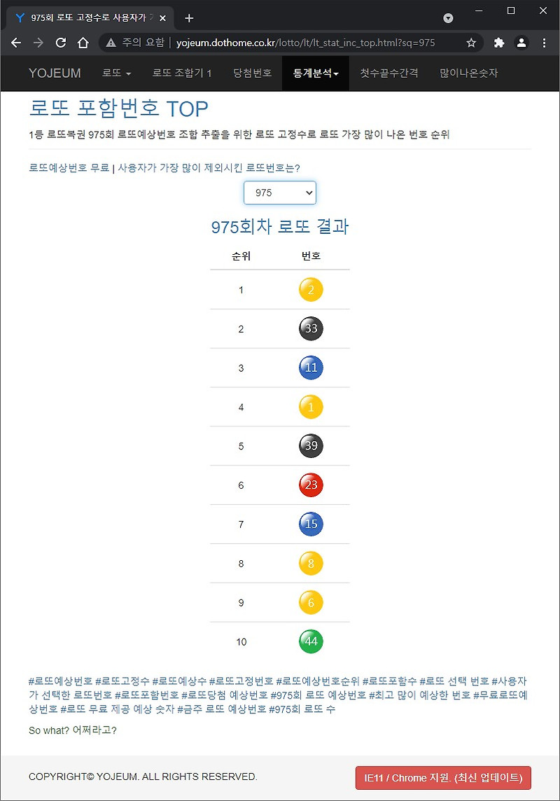 이건없지 :: 975회 로또 고정수 방법 찾기 실시간 로또 순위 1등 ...